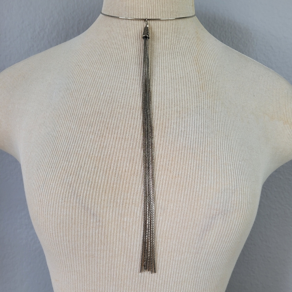 VANESSA MOONEY // silver collar long multi fringe chain drop choker necklace